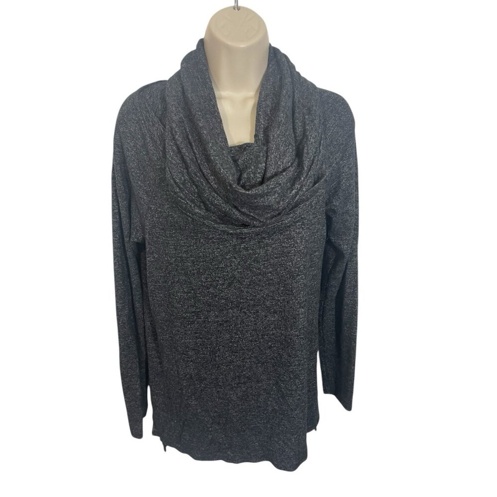 Gibson Women’s XS Cowlneck Oversized Tunic Top Black Marl Hi Low Hem